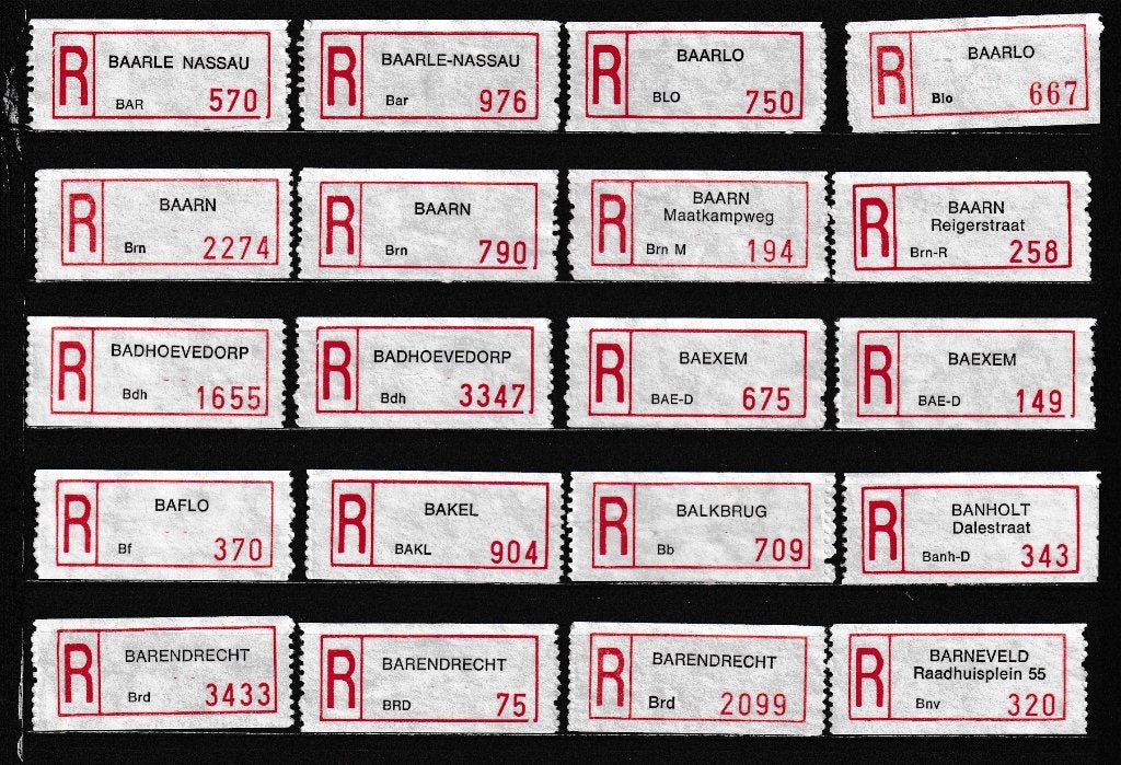 216 Aantekenstrookjes, Type 90, Letter B, Verzenden, Na 1940, Gestempeld