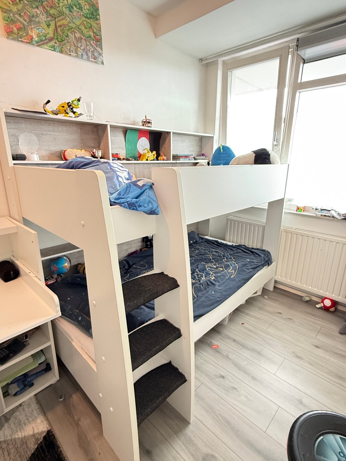Stapelbed met opbergruimte en bureau, Ophalen, Gebruikt, 90 cm, 160 tot 180 cm