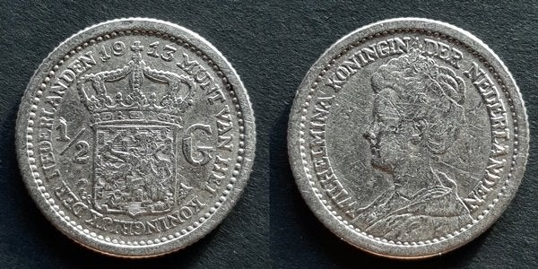 Halve gulden 1913, Verzenden, Koningin Wilhelmina, ½ gulden, Zilver