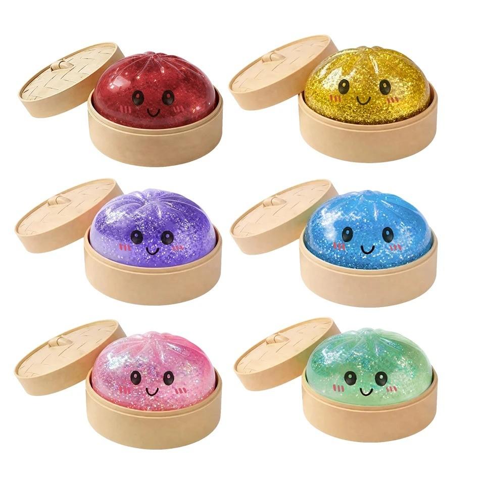 Grote glitter squishy Dumplings set van 6 stuks (10cm)