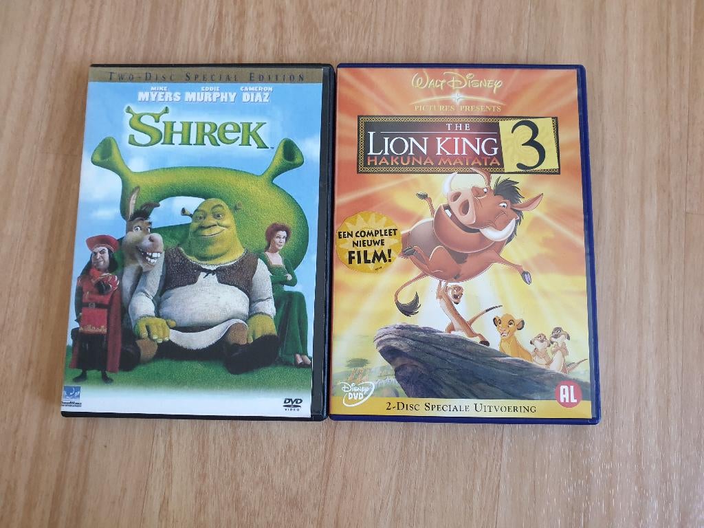 DVD Lion King en Shrek, Tekenfilm, Alle leeftijden, Overige soorten, Ophalen of Verzenden