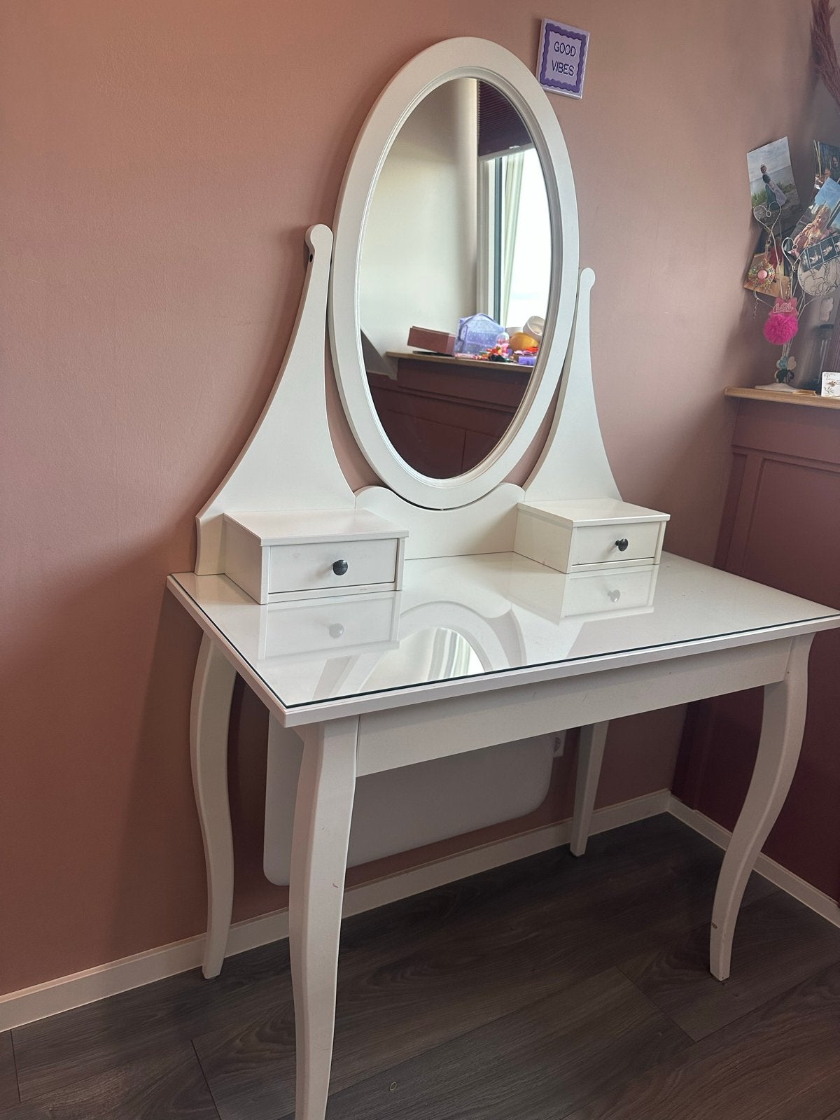 Witte kaptafel met spiegel en lades • IKEA •, Ophalen, Gebruikt, 100 tot 150 cm, 50 tot 100 cm