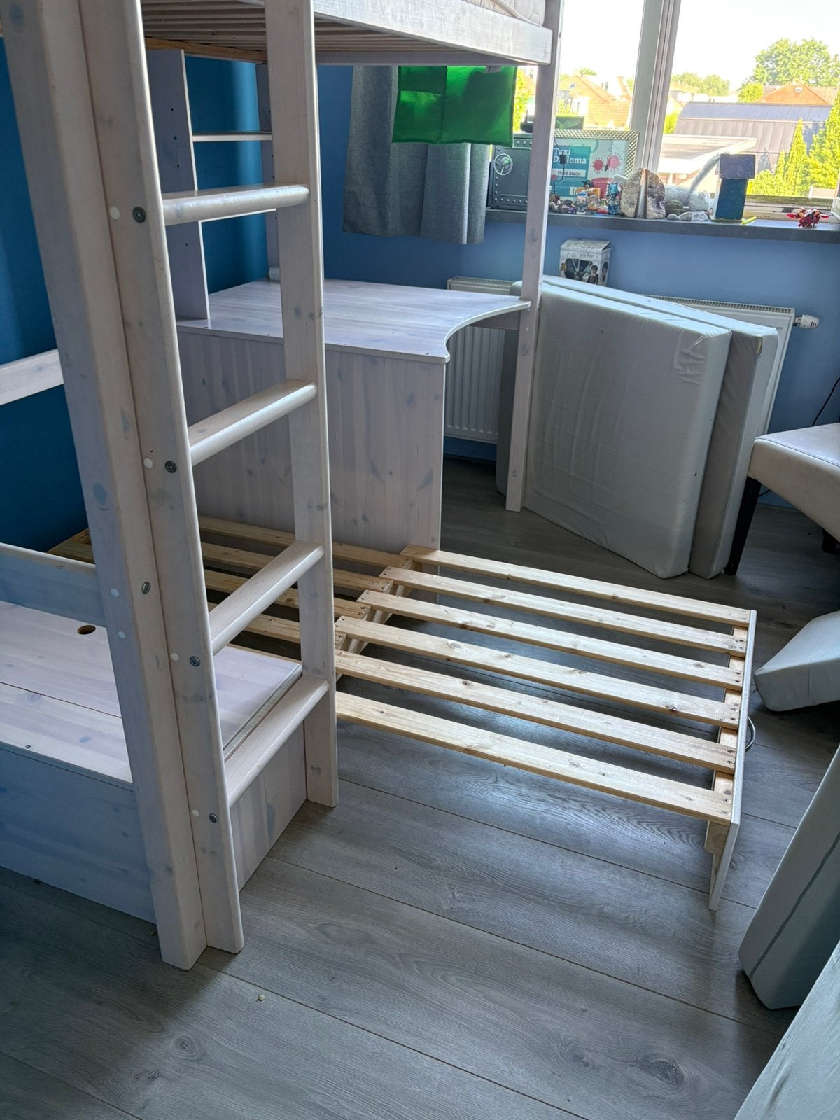 Hoogslaper met zit- en slaapbank, Ophalen, 90 cm, Eenpersoons, Wit