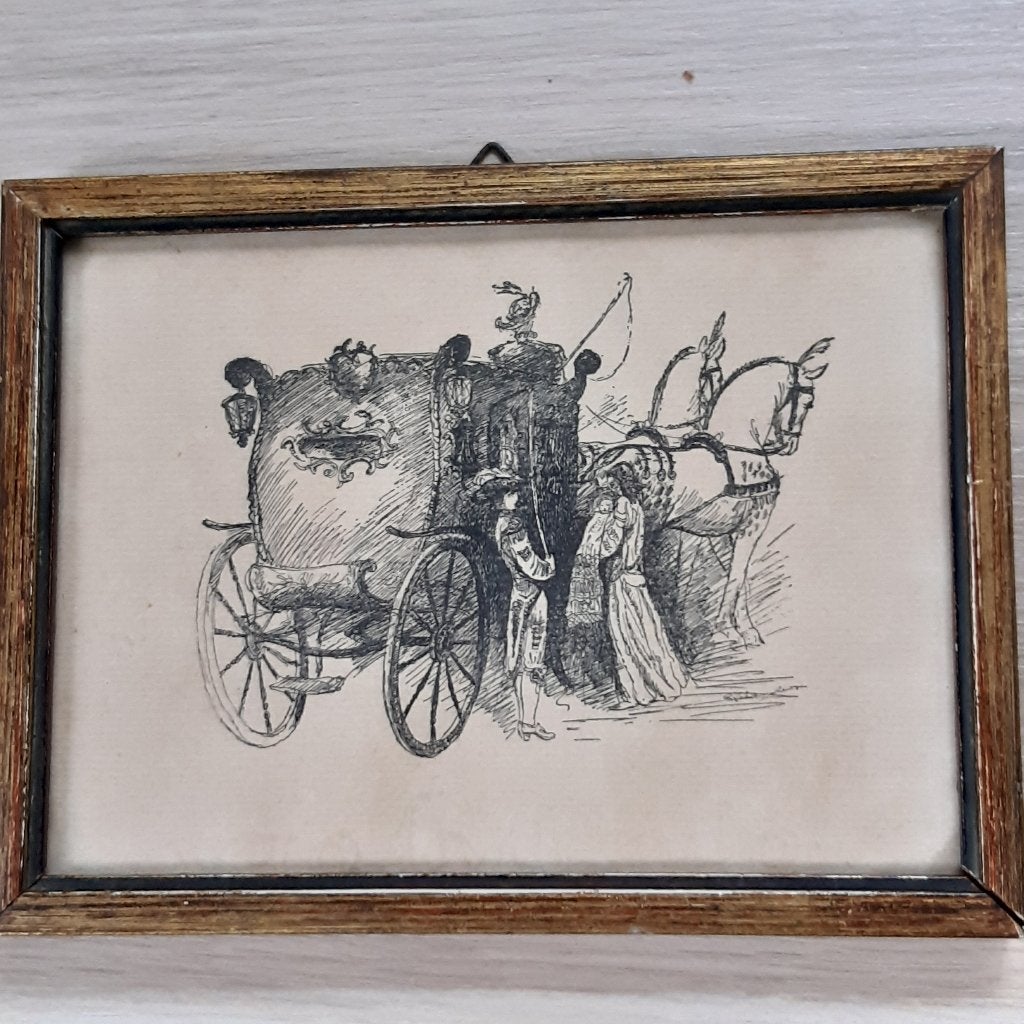 Pentekening reiskoets Johann Jacob Biedermann, gesigneerd., Antiek en Kunst, Ophalen of Verzenden, Tekening, Pentekening, Achter glas