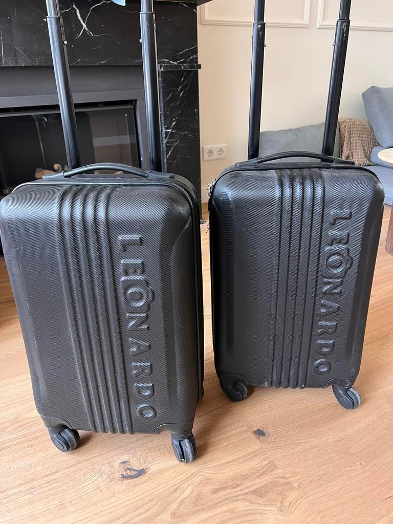 2x Leonardo handbagage reiskoffer zwart, Ophalen, Gebruikt, 50 tot 60 cm, Hard kunststof