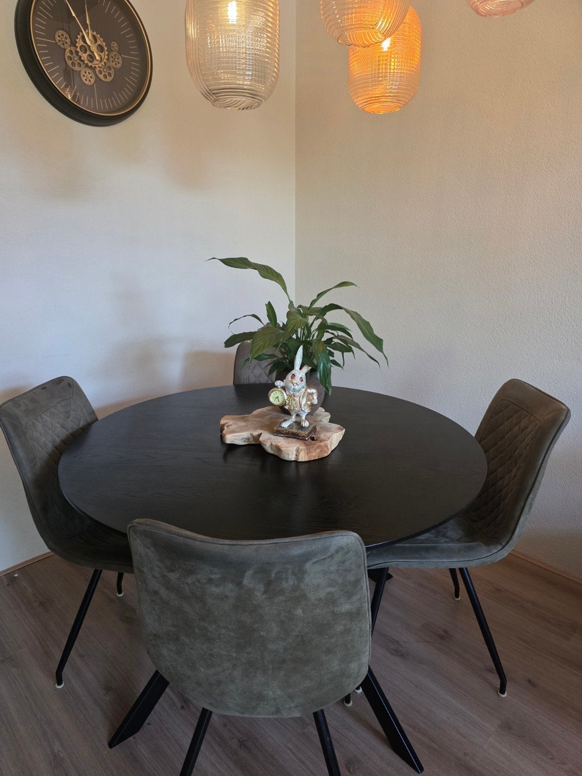 6 donkergroene stoffen eettafelstoelen, Ophalen, Gebruikt, Overige kleuren, Stof