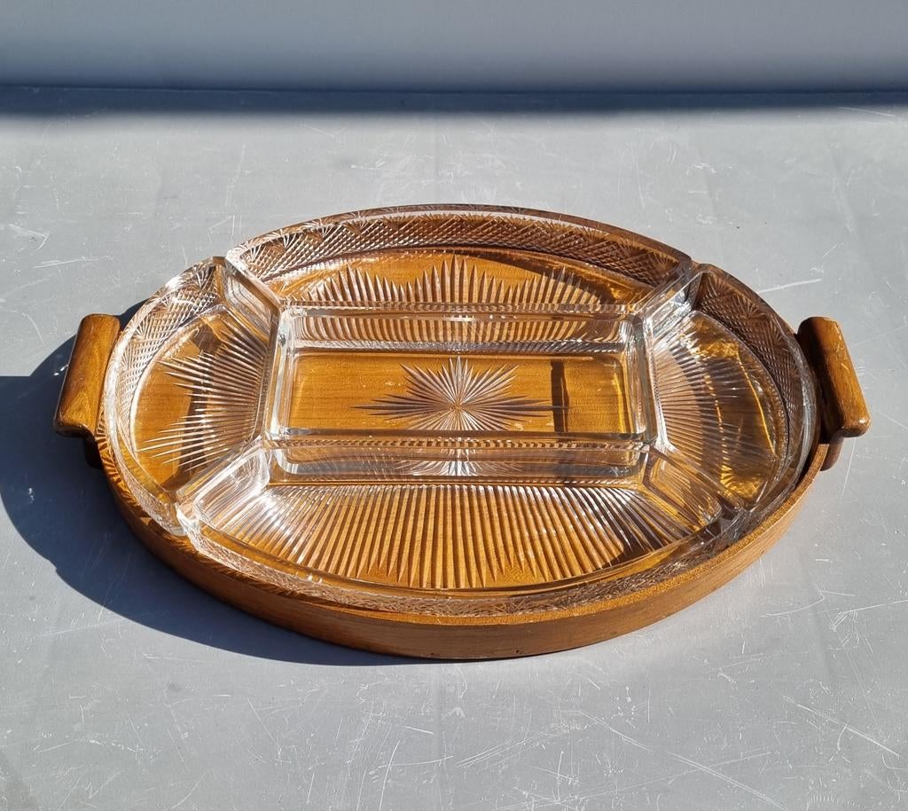 Serveerschaal Amsterdamse School met facet glas, Antiek en Kunst, Ophalen of Verzenden