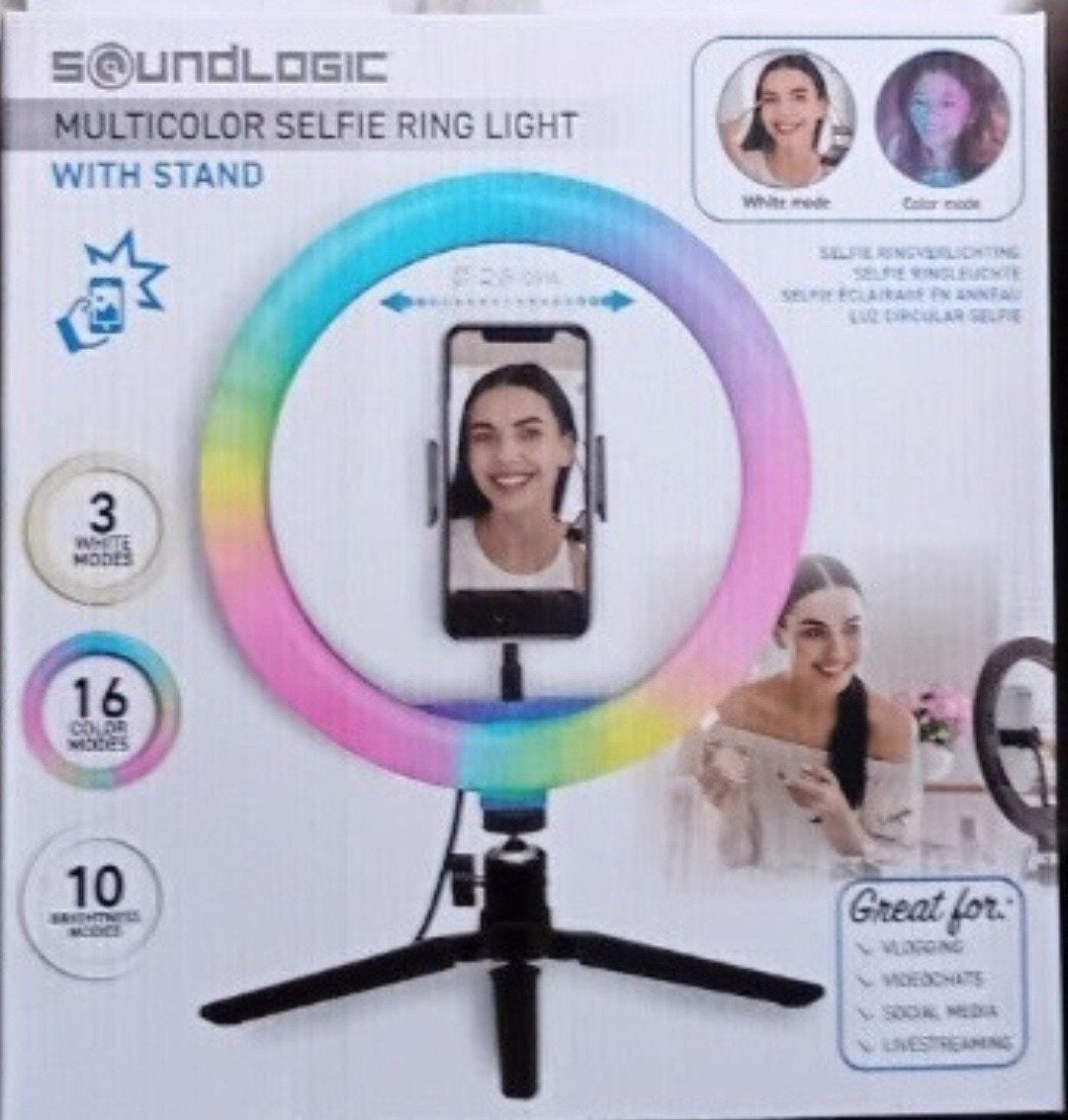 Soundlogic Multicolor Selfie Ringlamp Met Standaard. Nieuw!, Ophalen, Nieuw, Lamp of Flitsset