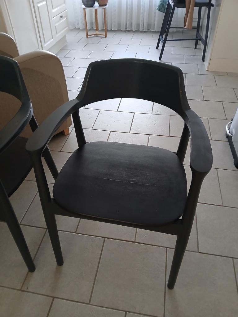 6 houten stoelen met armleuning, Huis en Inrichting, Ophalen, Zo goed als nieuw, Grijs, Vijf, Zes of meer stoelen