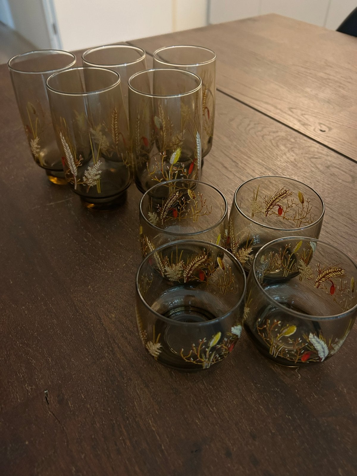 Set van vintage drinkglazen met graanmotief, Antiek en Kunst, Antiek | Glas en Kristal, Ophalen