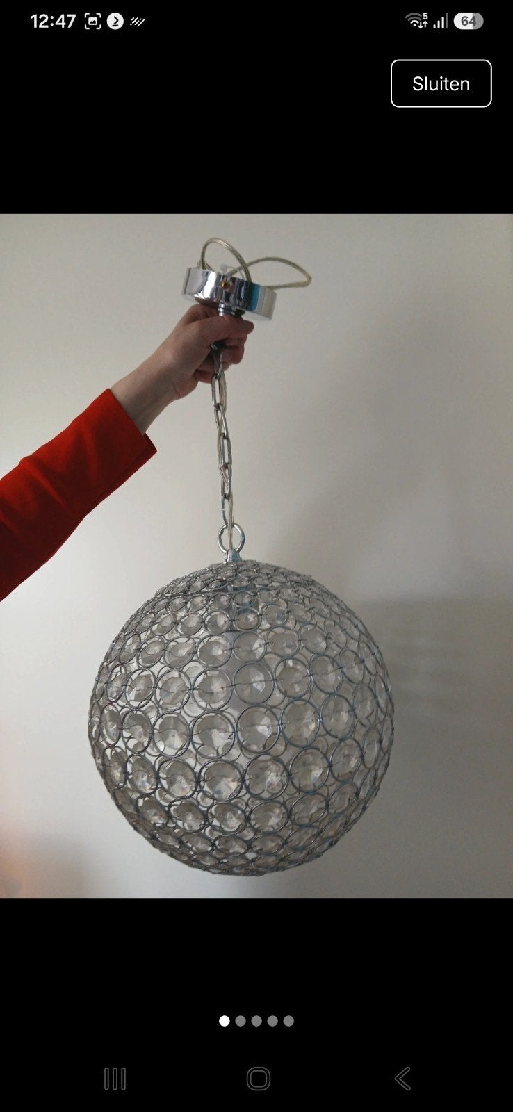 Hanglamp met kristallen bol - Modern en elegant, Ophalen, E27 (groot), Zo goed als nieuw, Glas