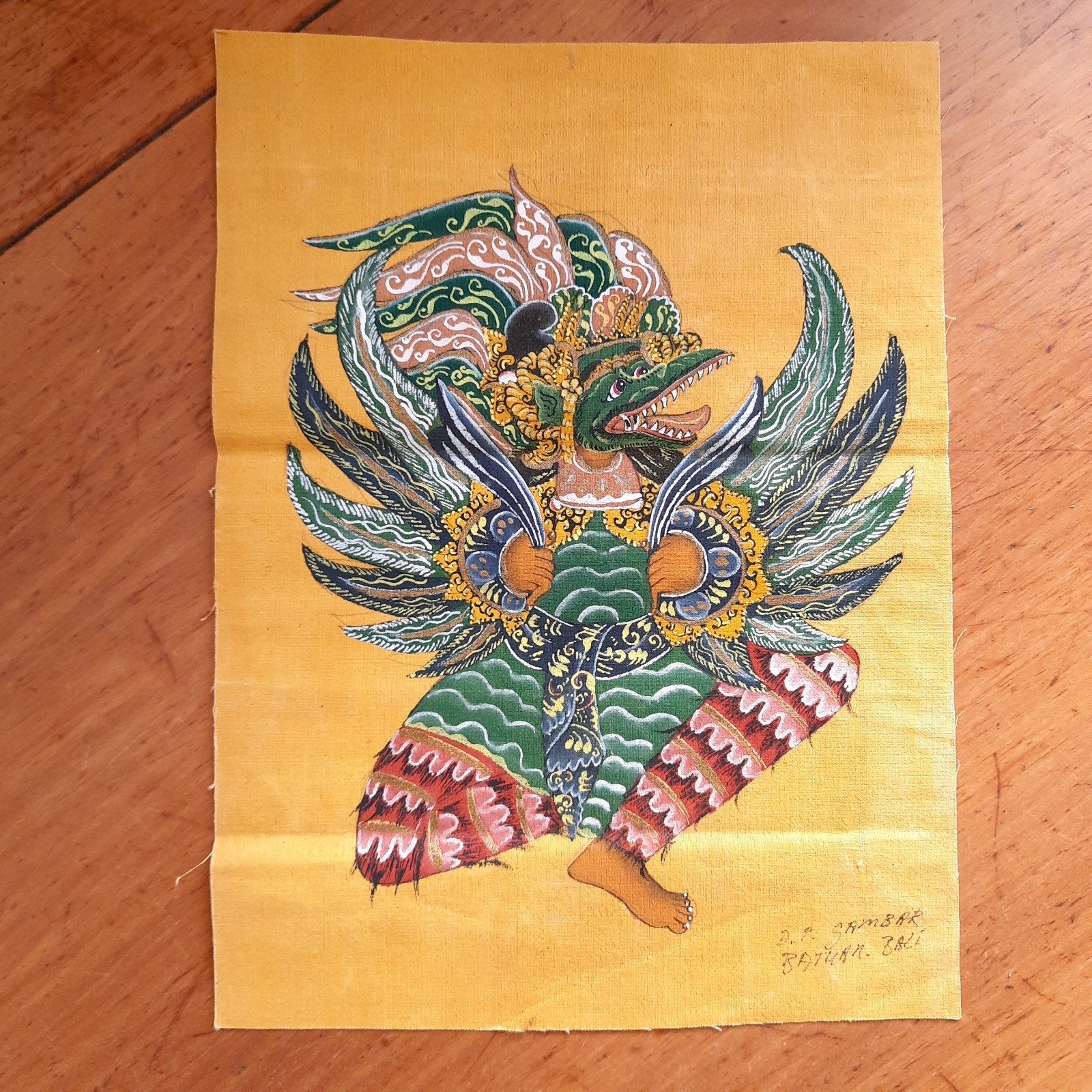 Bali Indonesië Schilderij op Textiel Gesigneerd D.P. Gambar, Verzenden