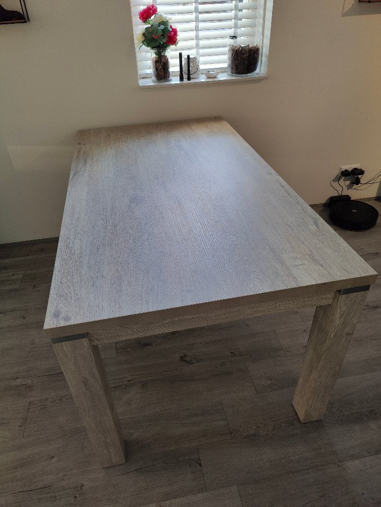 Moderne eettafel met houtlook, 160x90 cm, Ophalen, Overige materialen, Gebruikt, LAMILUX