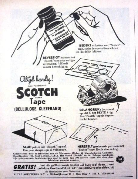 7 vintage advertenties reclames 3M Scotch tape plakband 54-6, Verzamelen, Ophalen of Verzenden, Gebruikt, Overige typen