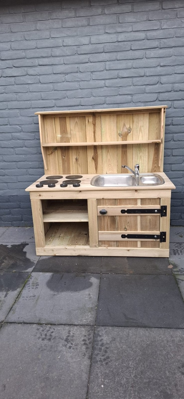 Modderkeuken spoelkeuken met echte aansluiting, Ophalen, Nieuw, Hout, Speelkeuken