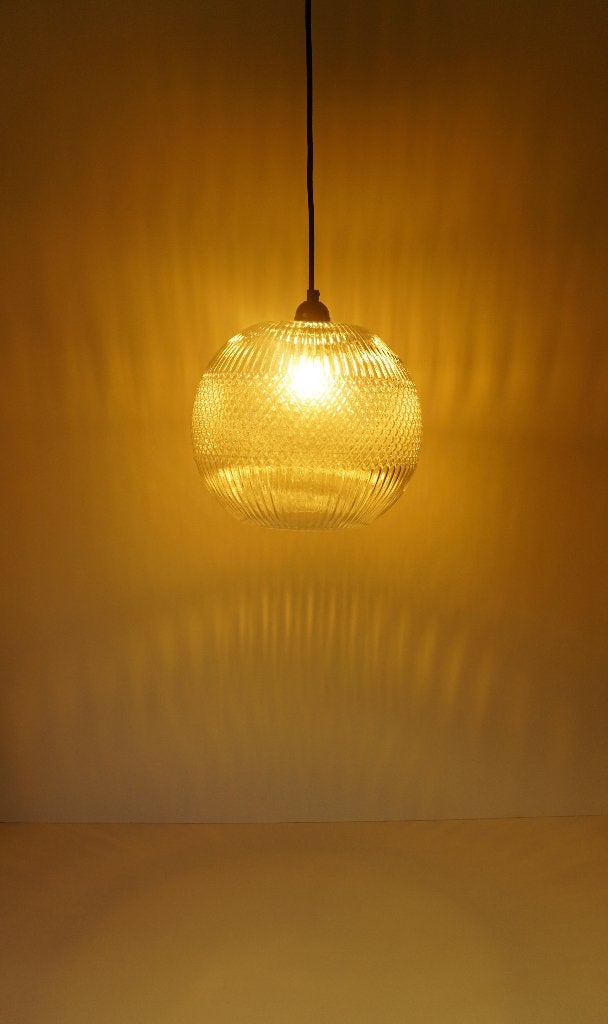 Hanglamp transparent glas bol Clayre & Eef design, Ophalen, Zo goed als nieuw, Glas, E27 (groot)