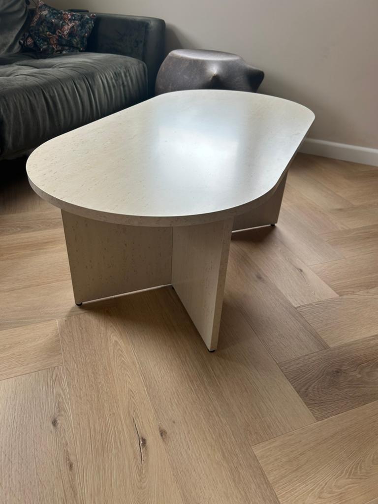Salontafel travertine look, krasbestendig melamine, Ophalen, Kunststof, 100 tot 150 cm, 50 tot 100 cm