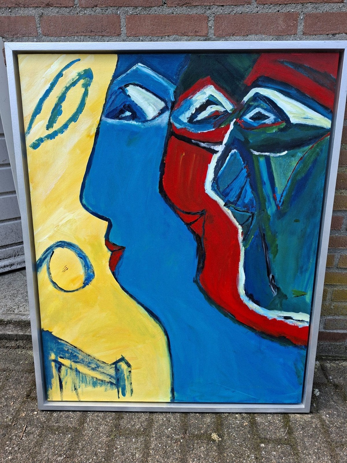 Abstract Portret Rida Welten 2000 - Levendige Kleuren, Antiek en Kunst, Kunst | Schilderijen | Modern, Ophalen, Ingelijst, Olieverf