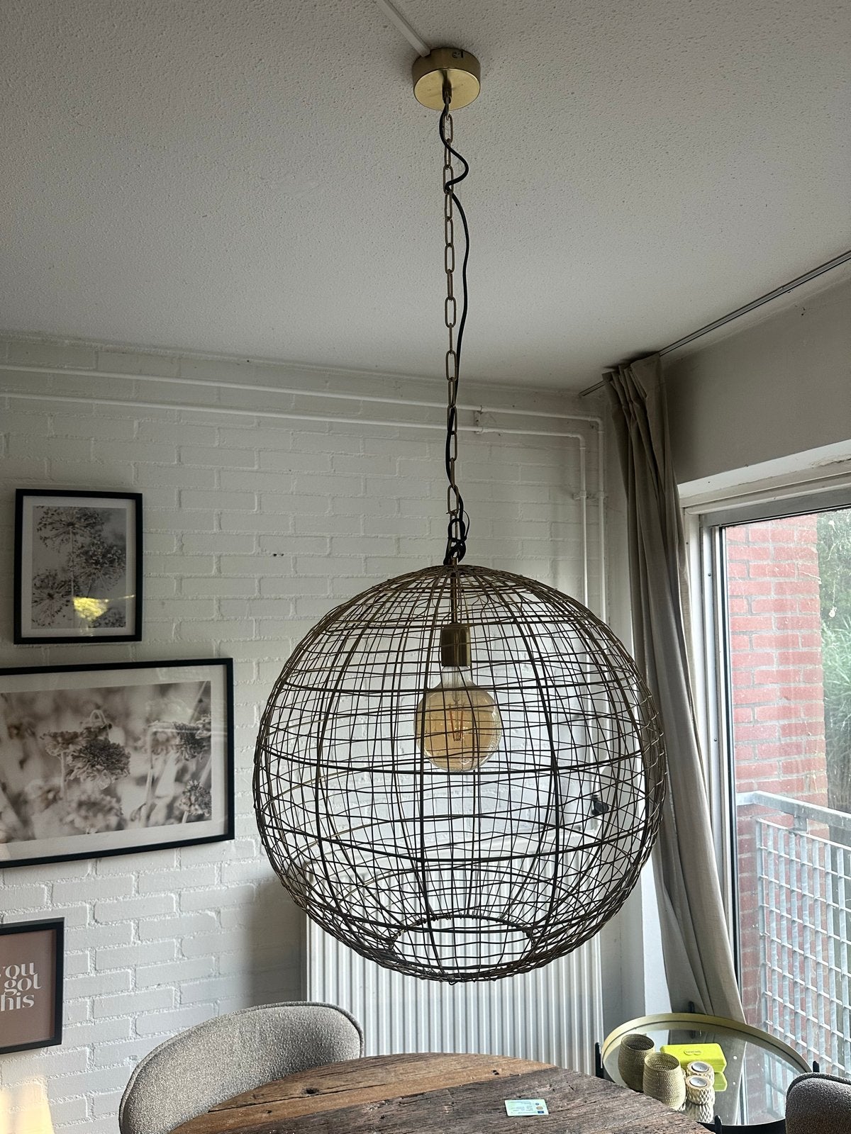 Grote gouden draadlamp - bolvormig, Ophalen, Zo goed als nieuw, Metaal, E27 (groot)