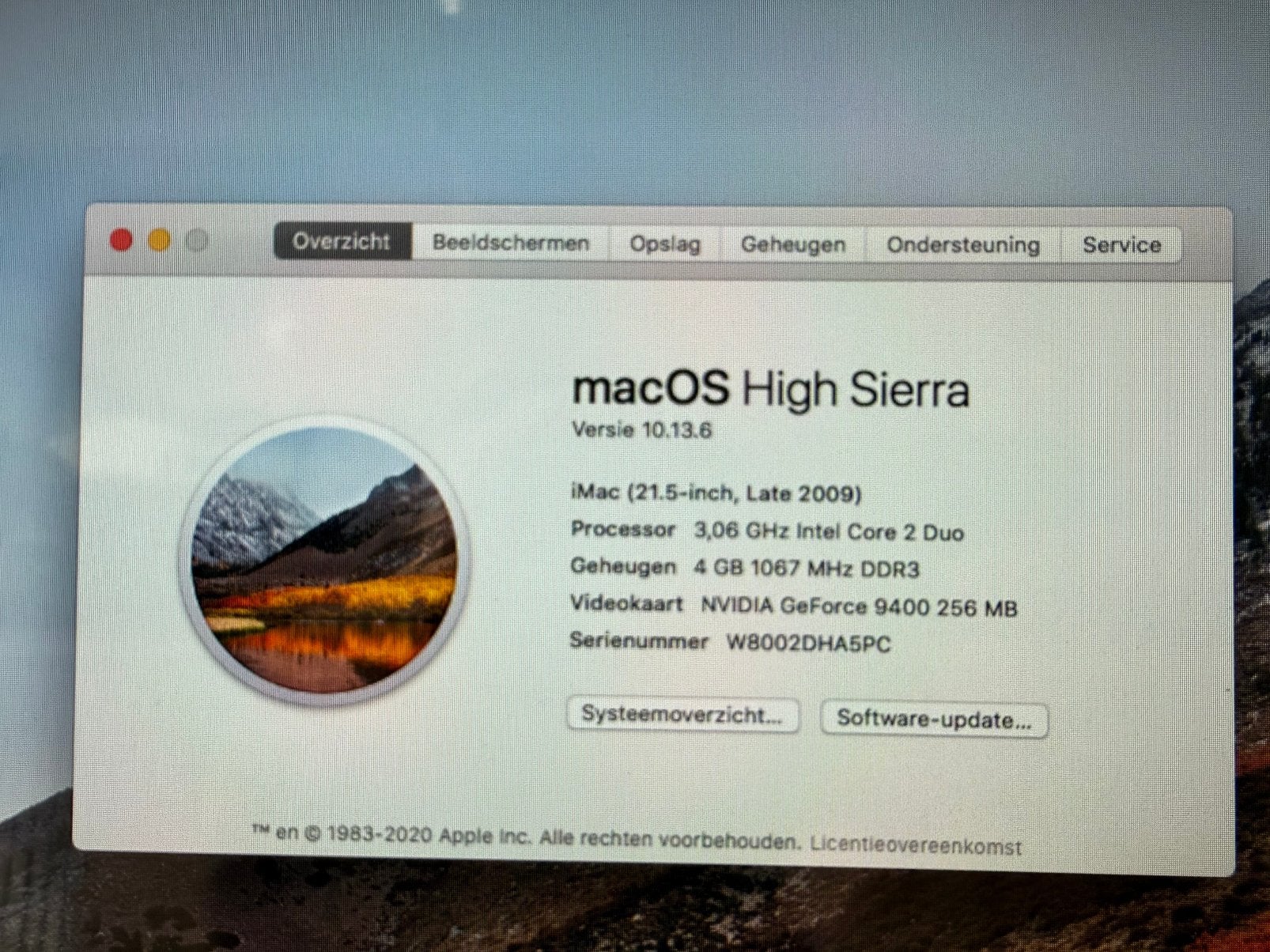 Mac OS Sierra Versie 10.13.6. 21,5 inch late 2009, Computers en Software, Apple Desktops, Ophalen, Zo goed als nieuw, IMac, 2 tot 3 Ghz