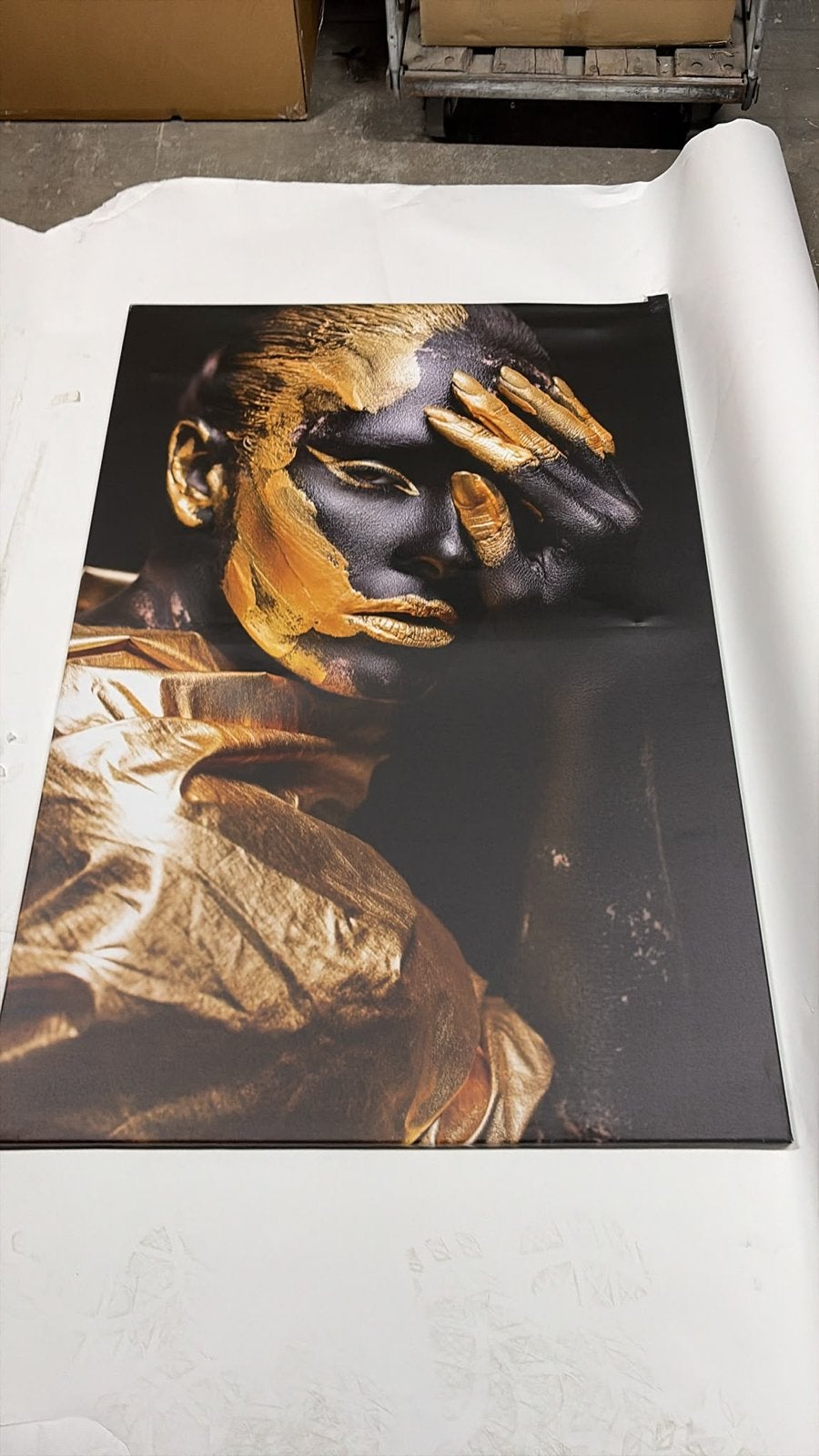 Modern Schilderij Goud Zwart Portret 160x100 cm, Ophalen of Verzenden, Print, Op houten frame, Portret