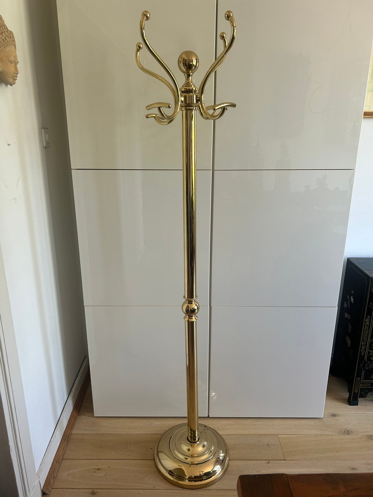 Gouden kapstok met draaibare kroon en verzwaarde voet, Ophalen, Zo goed als nieuw, Metaal, Staande kapstok