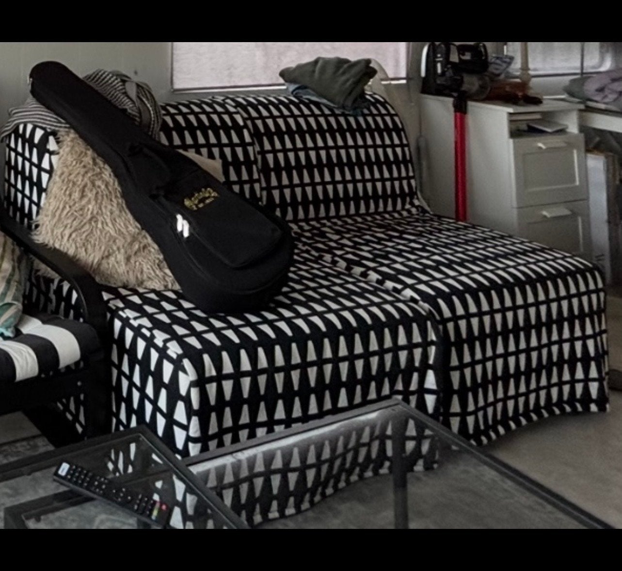 IKEA Lycksele Lövås slaapfauteuil - Zwart/Wit patroon, Ophalen, Gebruikt, Eenpersoons, Zwart