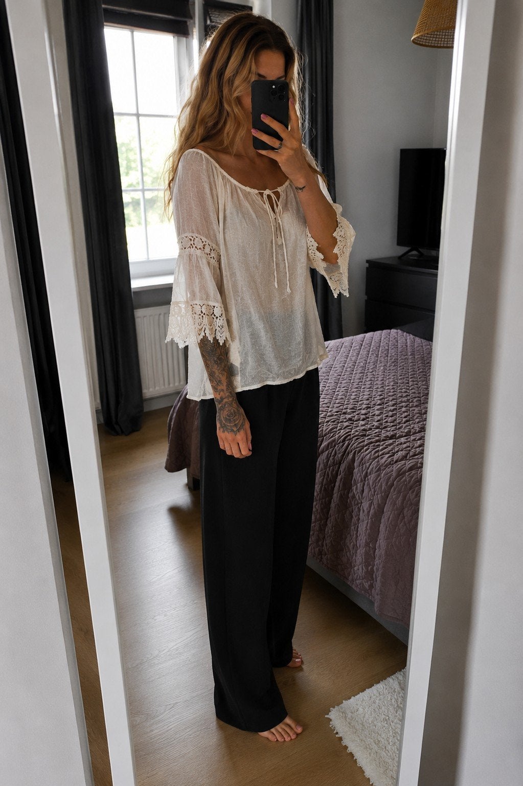 Witte Boho Blouse met Kanten Details, Maat 38/40 (M), Wit, Ophalen of Verzenden, Onbekend