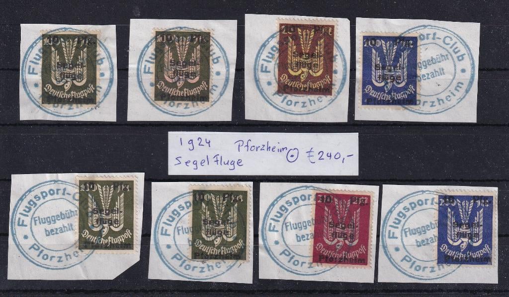 X200) 1924 Segelfluge Pforzheim €240 8 briefstukjes maakwerk, Verzenden, Duitse Keizerrijk, Gestempeld
