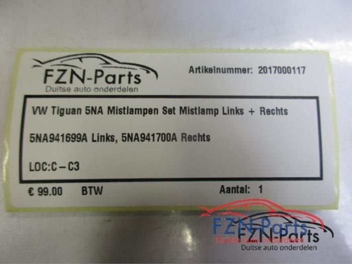VW Tiguan 5NA Mistlampen Set Mistlamp Links + Rechts, Ophalen of Verzenden, Gebruikt