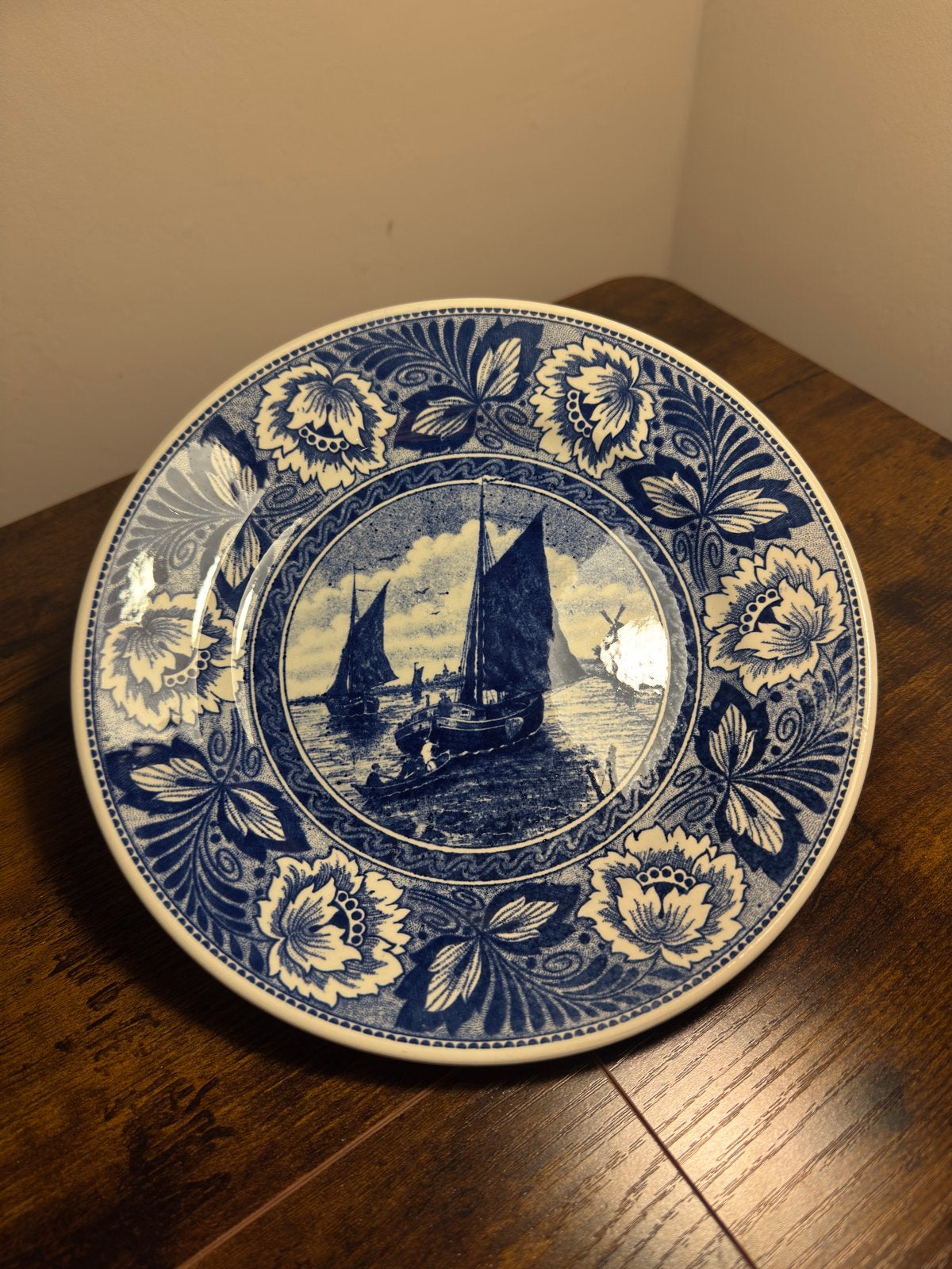 Delfts Blauw Ontbijtbord – Zeilboten & Molen – Vintage, Antiek en Kunst, Ophalen of Verzenden