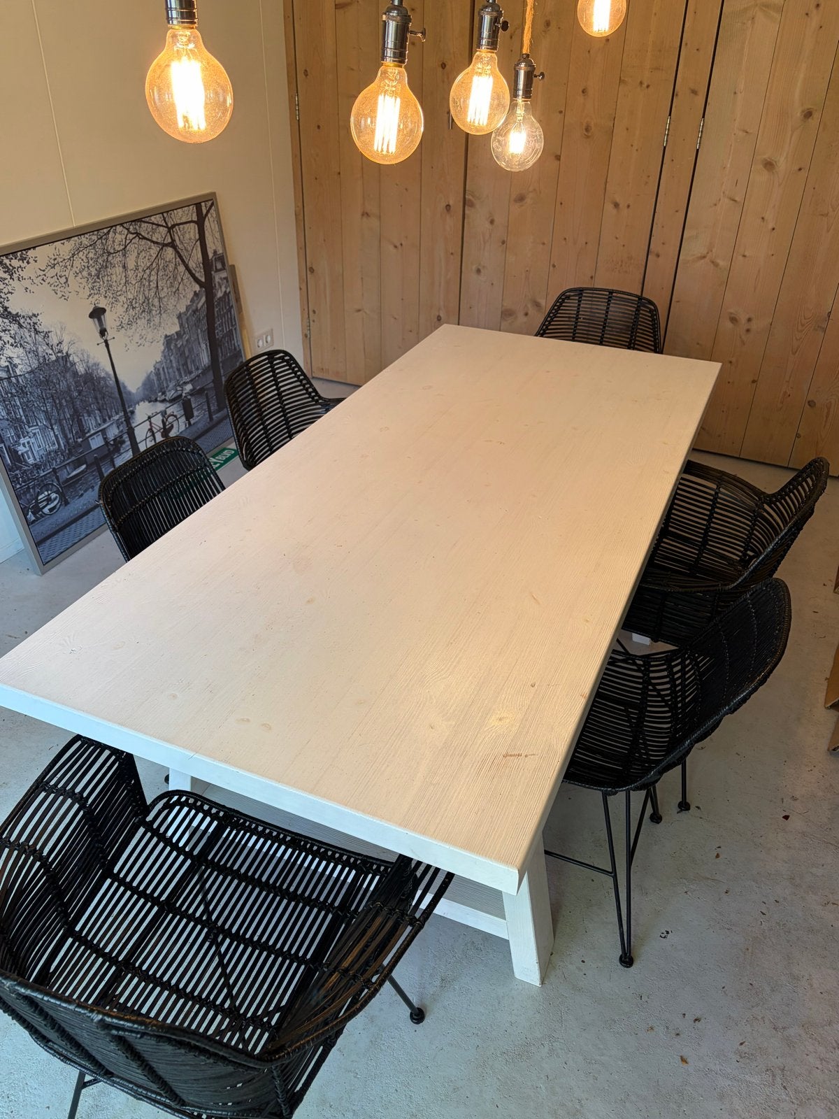 HK Living - Eettafel met 6 zwarte rotan stoelen, Huis en Inrichting, Gebruikt, Zwart, Ophalen of Verzenden, Vijf, Zes of meer stoelen