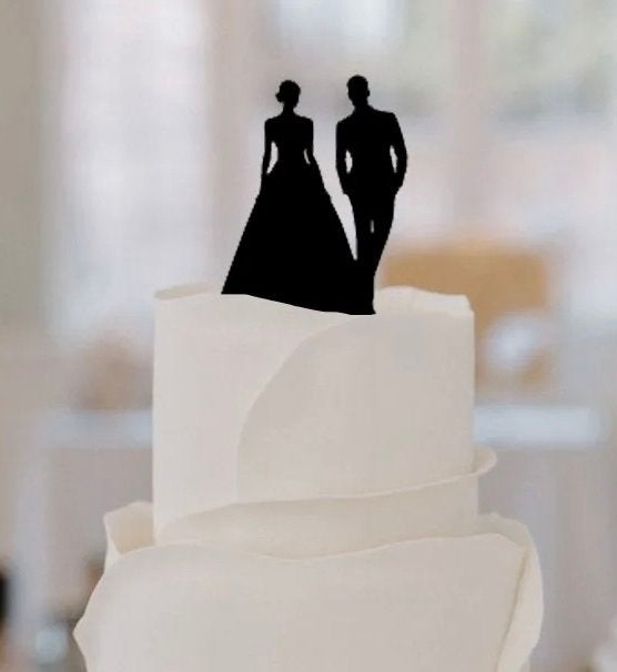 Bruidspaar Taarttopper - Elegant Silhouet voor Bruidstaart, Z, Verzenden, Nieuw, .