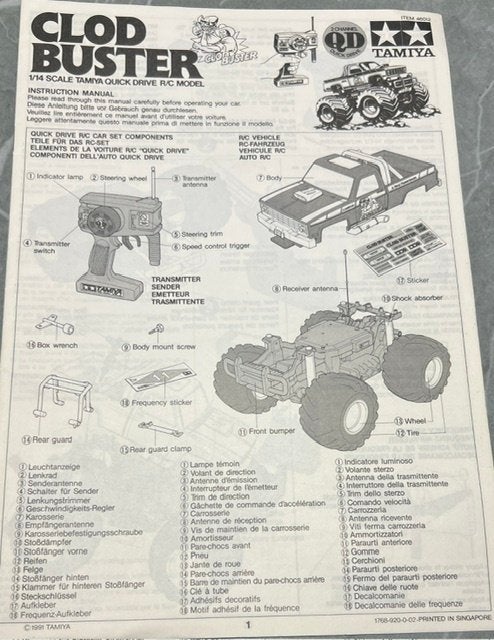 Tamiya QD Clod Buster 1/14RCMonsterTruck Vintage Collector's, Auto offroad, Schaal 1:14, Zo goed als nieuw, RTR (Ready to Run)