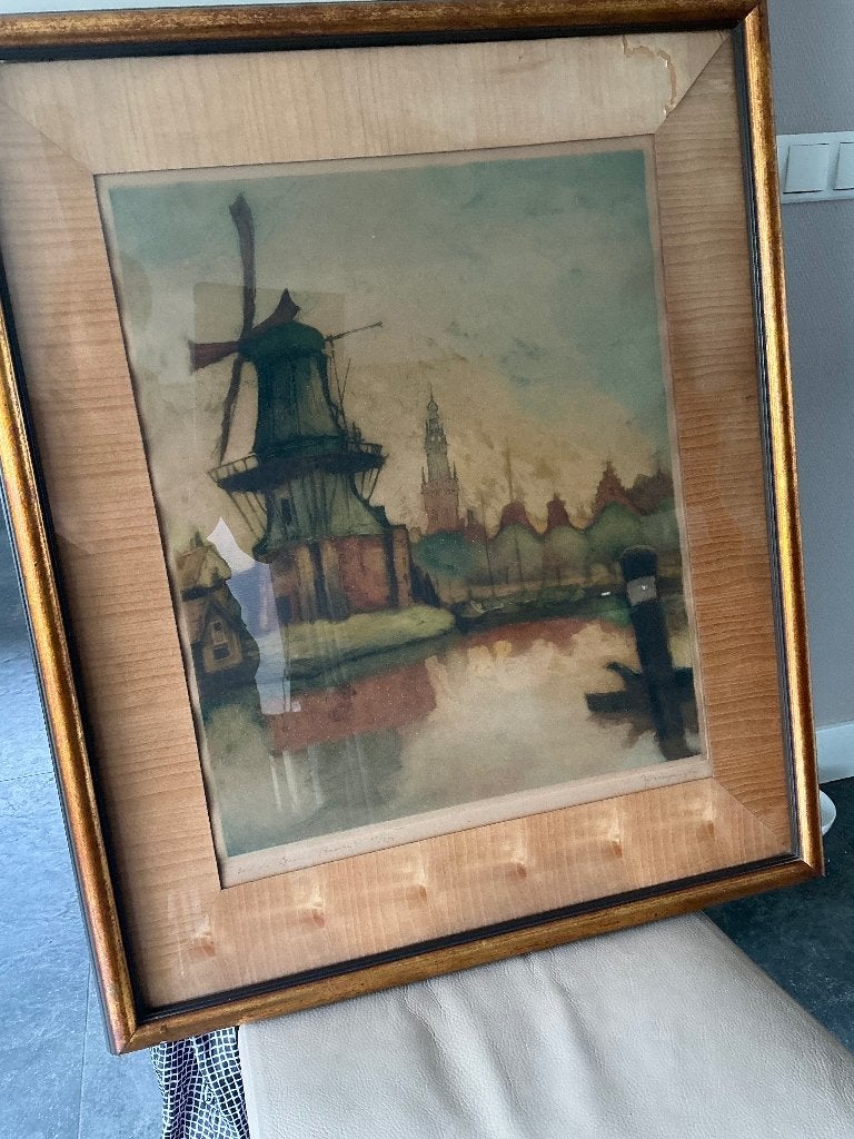 Oude prent met lijst ‘Haarlem’, Antiek en Kunst, Kunst | Schilderijen | Modern, Ophalen, Passe-partout, Landschap