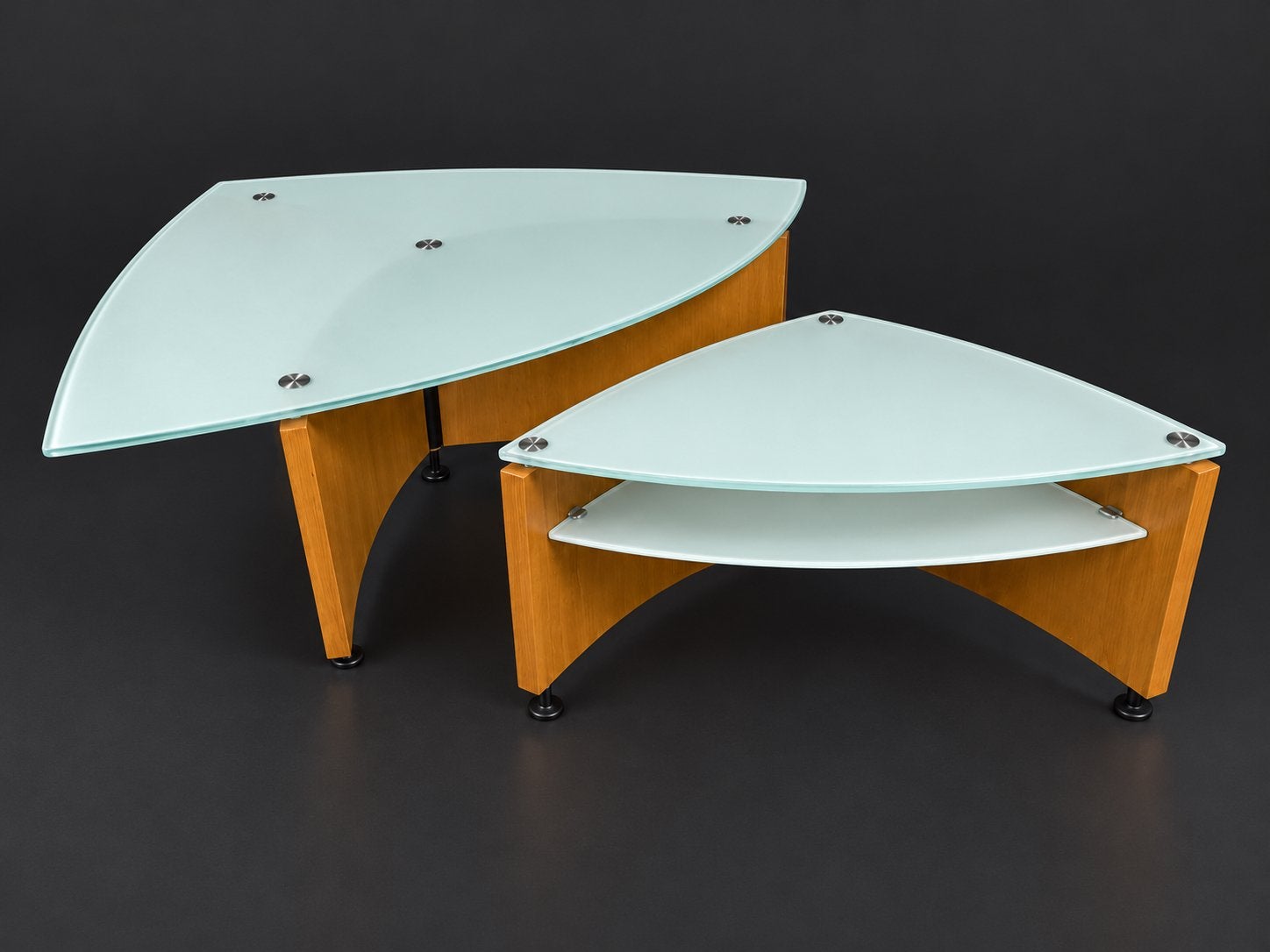 Set van een Leolux salontafel met bijzettafel type JOEY, Ophalen, Zo goed als nieuw, Modern, Glas