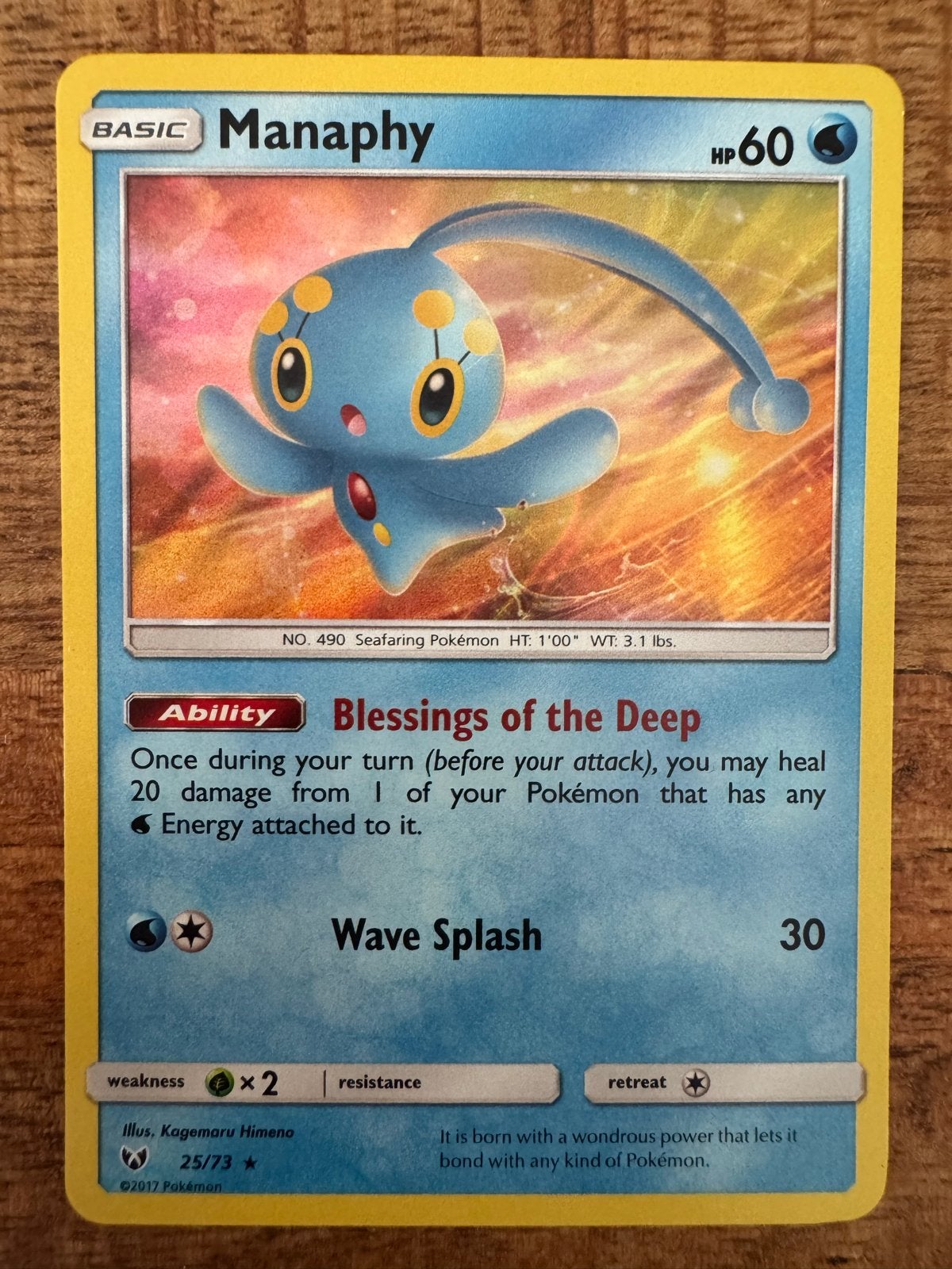 Manaphy Pokémon kaart (25/73) - Sun & Moon Shining Legends, Ophalen of Verzenden, Zo goed als nieuw, Losse kaart, Foil