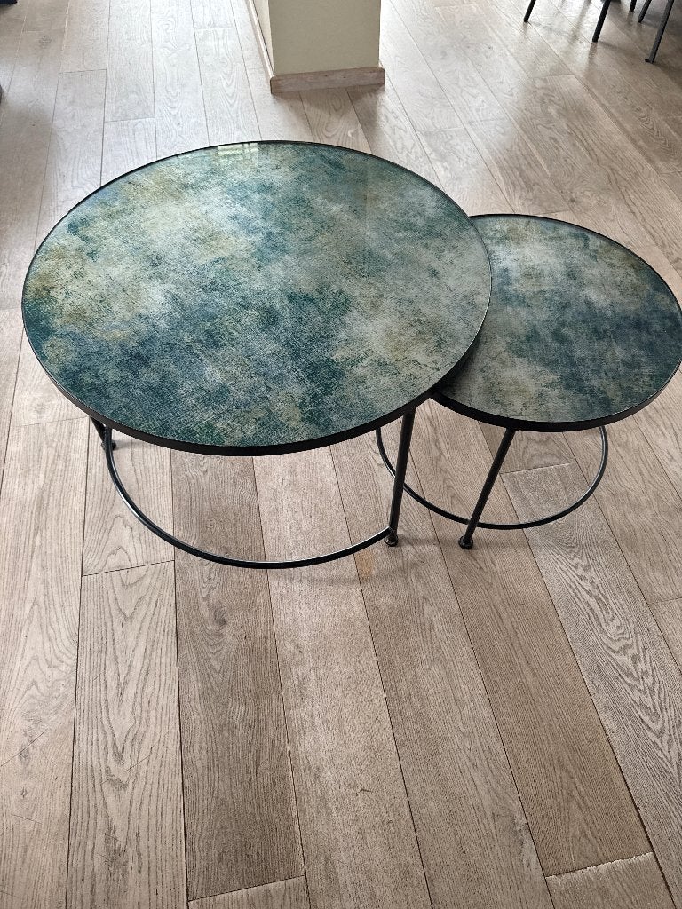 Set van 2 luxe ronde salontafels / hotel chique, Ophalen, Kunststof, 100 tot 150 cm, Rond