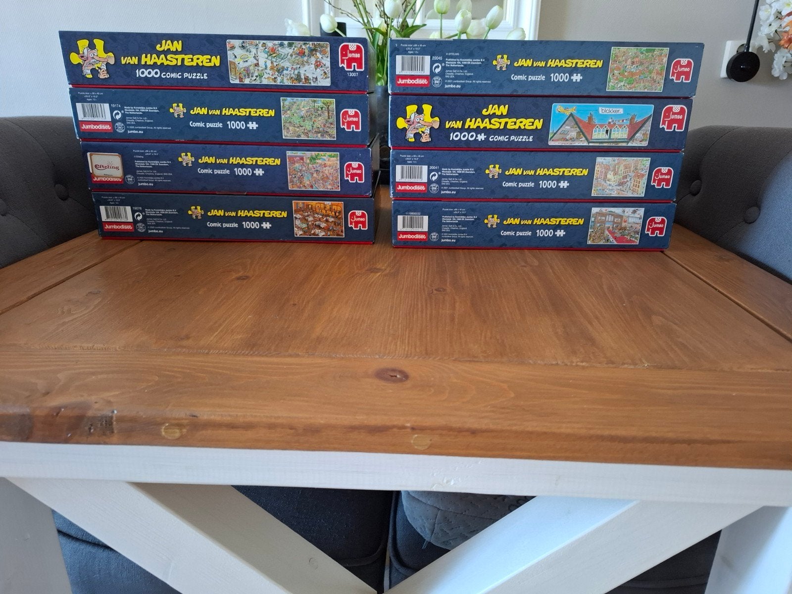 8x Jan van Haasteren puzzels i.g.st. 1000, Ophalen, 500 t/m 1500 stukjes, Zo goed als nieuw, Legpuzzel