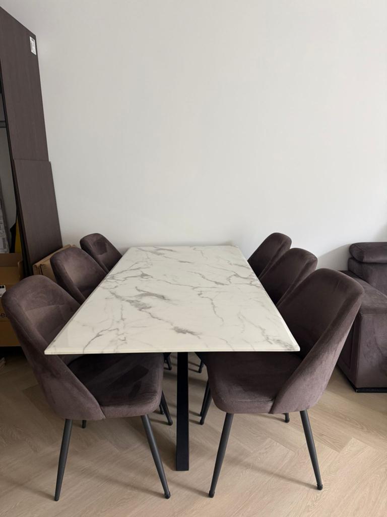 Stijlvolle marmeren eettafel (180x90 cm) voor 4-8 personen, Ophalen, Overige materialen, 50 tot 100 cm, Zo goed als nieuw