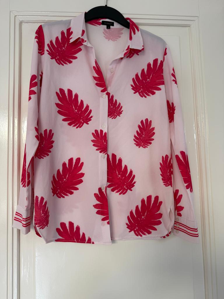 G-maxx Blouse met Roze Bladprint - Maat S, Kleding | Dames, Blouses en Tunieken, Ophalen of Verzenden, Zo goed als nieuw, Maat 36 (S)