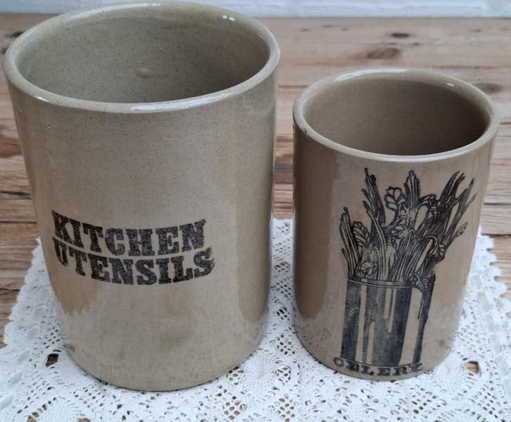 2 Vintage Pearsons stoneware potten, lepelpot, seldery pot, Ophalen of Verzenden