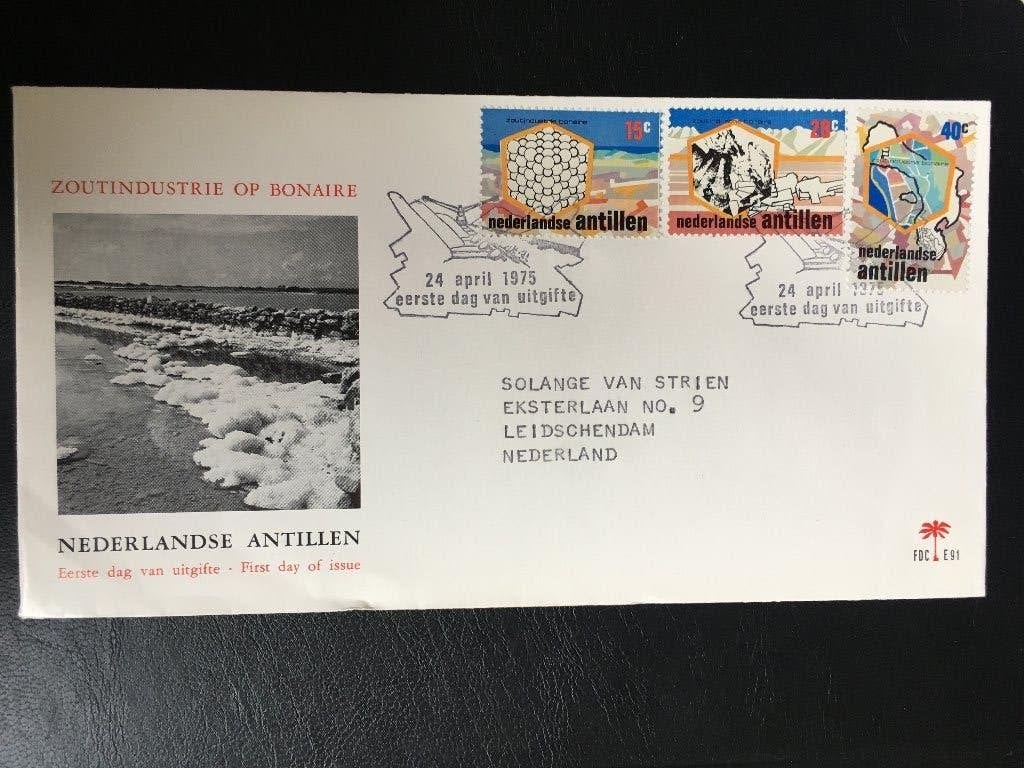 R2-E91 Antillen 1975 - FDC E91 - Zoutindustrie Bonaire - gel, Ophalen of Verzenden, Beschreven, Rest van de wereld