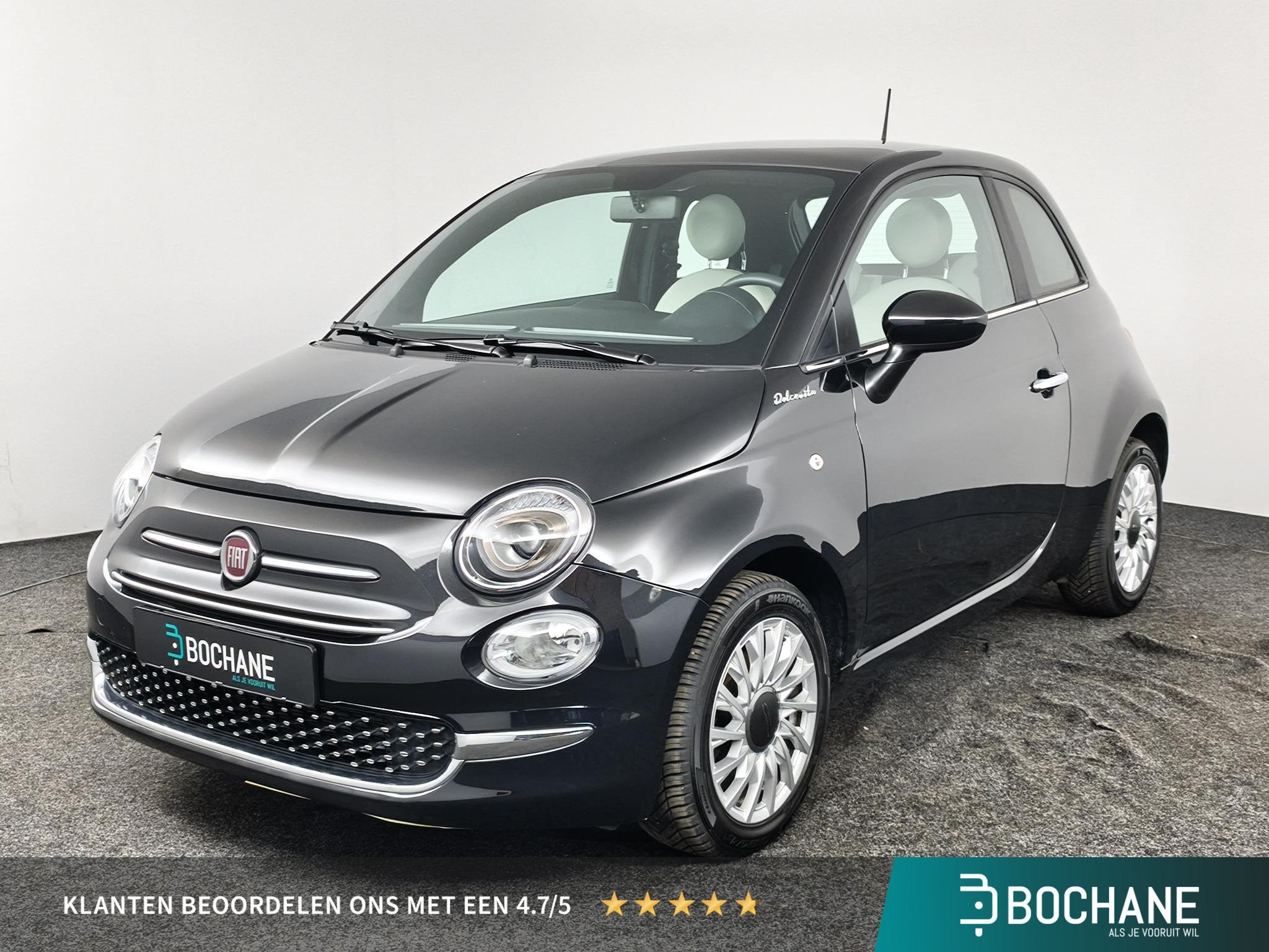 Fiat 500 1.0 Hybrid Dolcevita | Panoramadak | Climate contro, Auto's, Fiat, Stof, Gebruikt, Met garantie (alle), Zwart