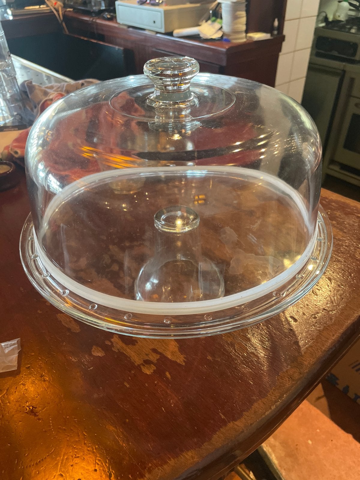 Glazen Taartstolp met Plateau - Perfect voor Gebak, Glas, Ophalen, Zo goed als nieuw, Met deksel