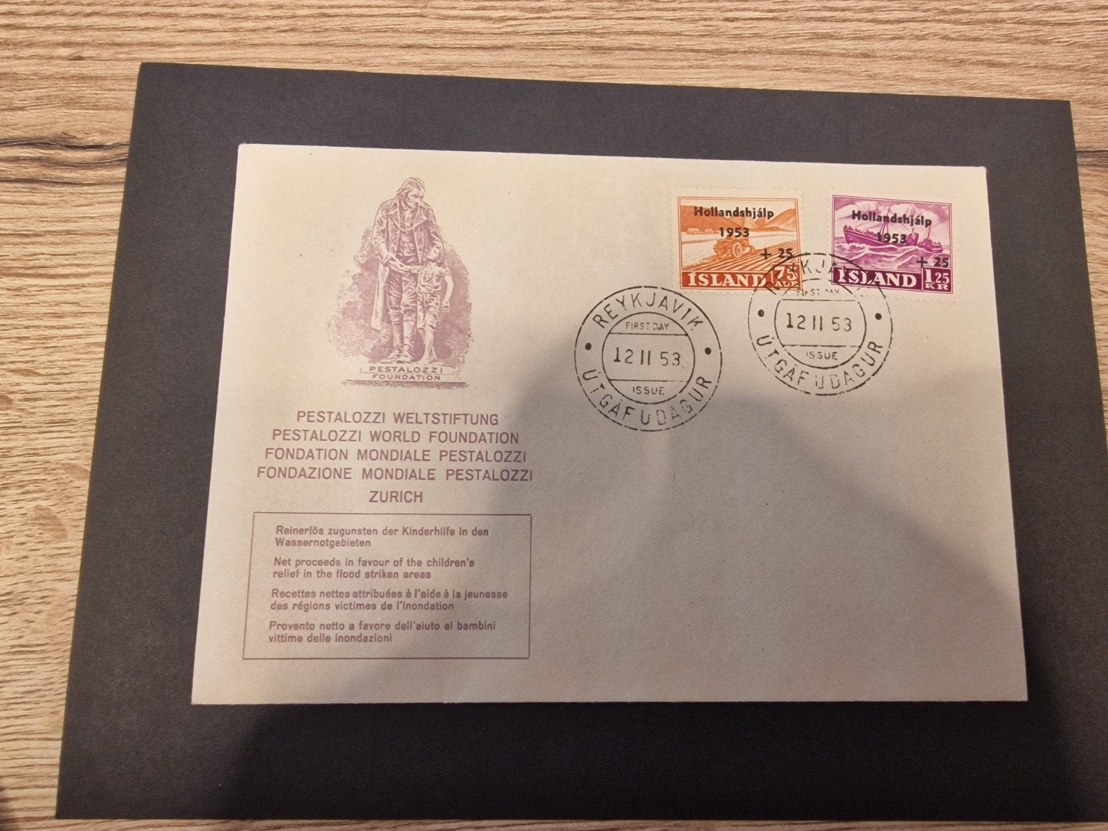 Eerstedagenvelop FDC IJsland 1953 hulp aan Nederland, Postzegels en Munten, Ophalen of Verzenden, Europa