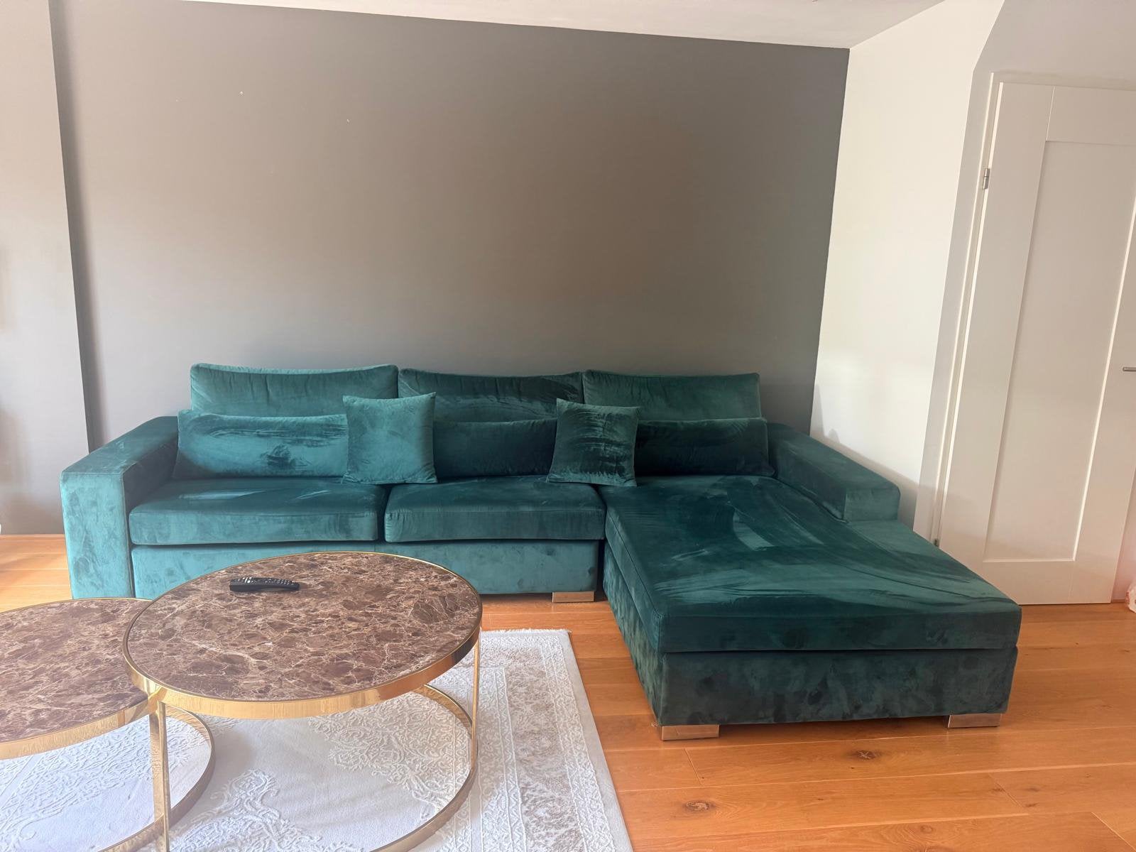 Mooie Groene Velvet Loungebank/Hoekbank - Zo Goed Als Nieuw!, Ophalen, Zo goed als nieuw, Stof