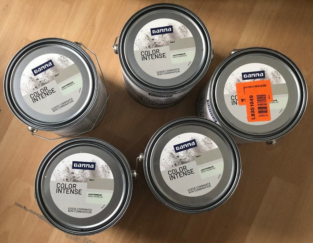 5x GAMMA Color intense muurverf extra mat 2,5 L jachtsneeuw, Ophalen, Nieuw, Verf, Grijs