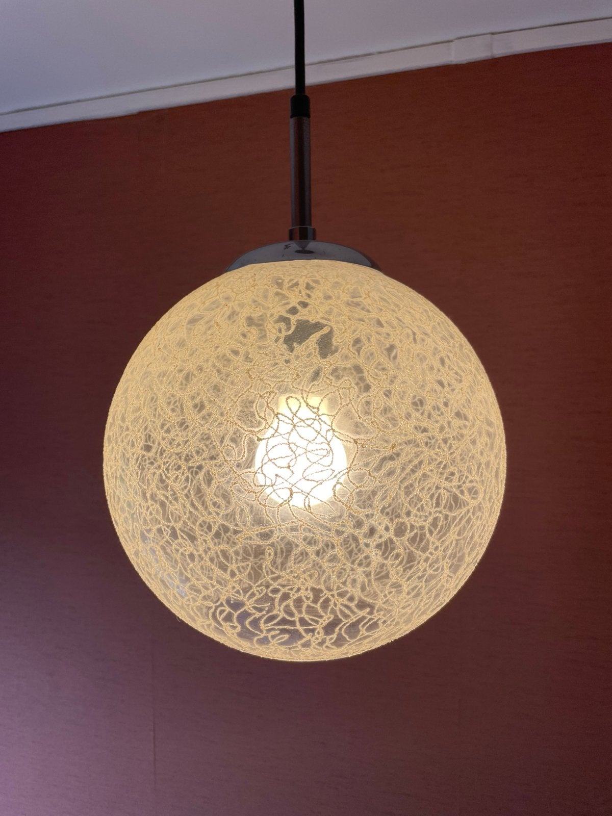 Vintage hanglamp met spaghettiglas, Huis en Inrichting, Lampen | Hanglampen, Ophalen of Verzenden, Zo goed als nieuw, Glas, Minder dan 50 cm