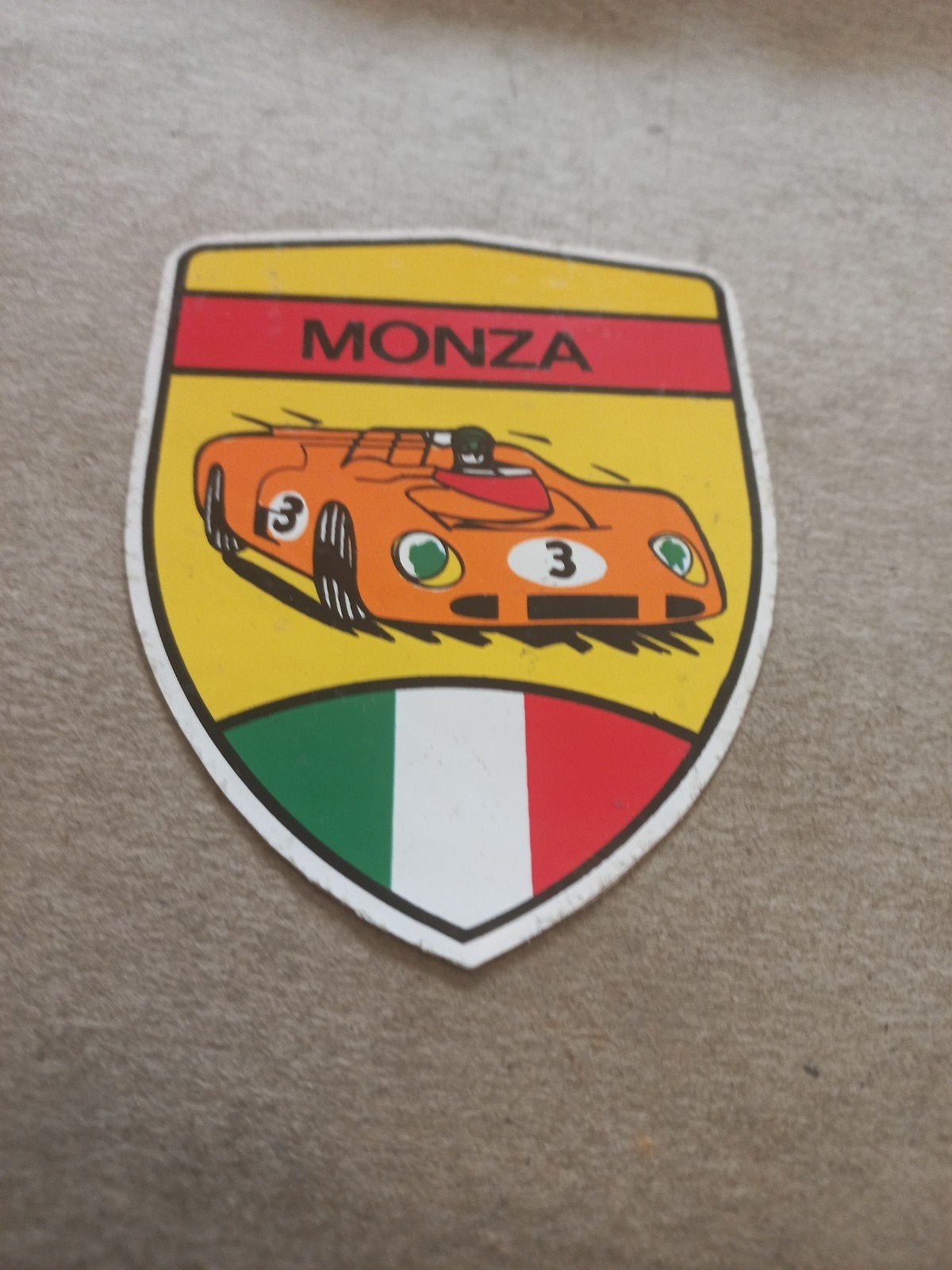 Vintage Monza raceauto sticker - Italiaanse vlag, Ophalen of Verzenden, Gebruikt